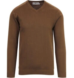 Redford 60s Mod V-Neck Jumper BISON -Fashion House Store Madcap england redford v neck jumper bison brown1 65117.1661266132