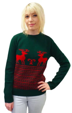 'Run Rudolph Run' Retro Christmas Jumper By MADCAP -Fashion House Store Retro Christmas Jumper Reindeer Green3 80692.1666957250