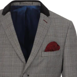 Mod Pow Check Velvet Collar Blazer 8 Mod Pow Check Velvet Collar Blazer -Fashion House Store madacap pow suit blazer grey detail1 53621.1661264679