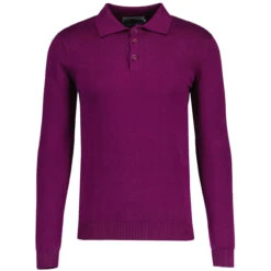 Brando 1960s Mod Knitted Polo DP -Fashion House Store madcap england brando long sleeve knitted polo dark purple 4 82267.1692023377