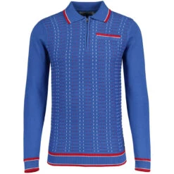 Coltrane Mod Jacquard Knit Polo B -Fashion House Store madcap england coltrane jacqaurd polo federal blue 3 60019.1683192619