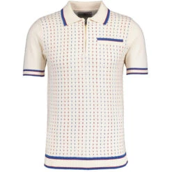 Miles Mod Jacquard Knit Polo SW -Fashion House Store madcap england coltrane jacqaurd polo short sleeve white 2 61469.1683729612