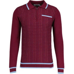 Coltrane Mod Jacquard Knit Polo B -Fashion House Store madcap england coltrane jacqaurd polo zinfandel 3 65767.1683192081