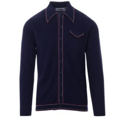 Crawdaddy Micro Dash LS Polo (Navy) -Fashion House Store madcap england crawdaddy ls polo cardigan navy 51 80093.1661262414 2