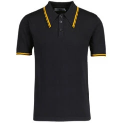 Empire Mod Big Collar Popcorn Waffle Polo In Black/Buckthorn -Fashion House Store madcap england empire popcorn waffle polo black buckthorne mc1051 21 83305.1695997623