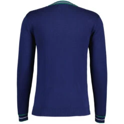 Fellini Pointelle Knit Tipped V-neck Jumper In Navy -Fashion House Store madcap england fellini tipped v neck jumper navy mc1050 1 77268.1695997605