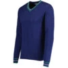 Fellini Pointelle Knit Tipped V-neck Jumper In Navy -Fashion House Store madcap england fellini tipped v neck jumper navy mc1050 2 49398.1695997604