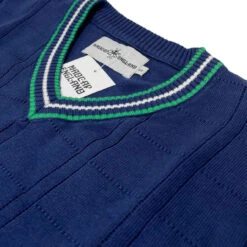 Fellini Pointelle Knit Tipped V-neck Jumper In Navy -Fashion House Store madcap england fellini tipped v neck jumper navy mc1050 4 40272.1695997607