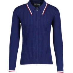 Apollo Mod Grid Check Big Collar Zip Polo Cardigan In Navy 18 Apollo Mod Grid Check Big Collar Zip Polo Cardigan In Navy -Fashion House Store madcap england grid knit ring zip polo cardigan navy mc1069 3 54441.1693991792
