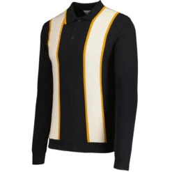 Junot Mod Waffle Stripe Knit Polo B -Fashion House Store madcap england junot stripe panel popcorn waffle knit polo black 2 97670.1692021002