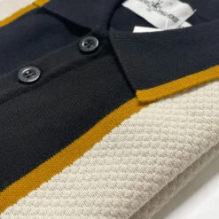Junot Mod Waffle Stripe Knit Polo B -Fashion House Store madcap england junot stripe panel popcorn waffle knit polo black 4 85893.1692021001