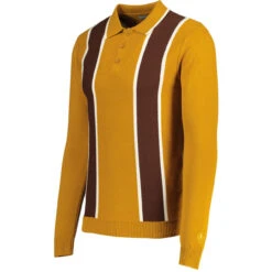 Junot Mod Waffle Stripe Panel Knit Polo Buckthorne