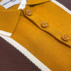 Junot Mod Waffle Stripe Panel Knit Polo Buckthorne -Fashion House Store madcap england junot textured stripe knitted polo top buckthorne 4 23561.1697534833