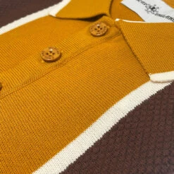 Junot Mod Waffle Stripe Panel Knit Polo Buckthorne -Fashion House Store madcap england junot textured stripe knitted polo top buckthorne 5 50644.1697534837