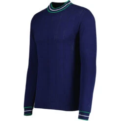 Moore Mod Pointelle Knit Tipped Mock Turtleneck Jumper In Navy -Fashion House Store madcap england moore ls jumper navy mc1049 21 74065.1693991740 1