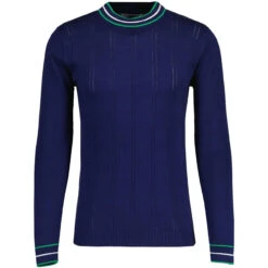 Moore Mod Pointelle Knit Tipped Mock Turtleneck Jumper In Zinfandel -Fashion House Store madcap england moore ls jumper navy mc1049 3 72736.1693991737