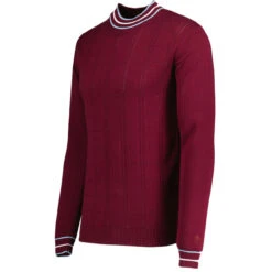 Moore Mod Pointelle Knit Tipped Mock Turtleneck Jumper In Zinfandel -Fashion House Store madcap england moore tipped pointelle knit tee zinfandel mc1049 2 09981.1695997397