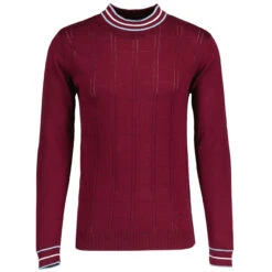 Moore Mod Pointelle Knit Tipped Mock Turtleneck Jumper In Zinfandel -Fashion House Store madcap england moore tipped pointelle knit tee zinfandel mc1049 3 56053.1695997394