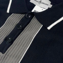 Nova Mod Ribbed Panel Knitted Polo Shirt In Black -Fashion House Store madcap england nova ribbed panel knit polo black mc1031 5 21834.1695997406