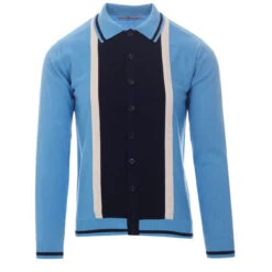 Marriott Suede Men's Mod Polo Cardigan - Blue -Fashion House Store madcap england suede marriott button through polo top blue 5 09080.1661265236 1