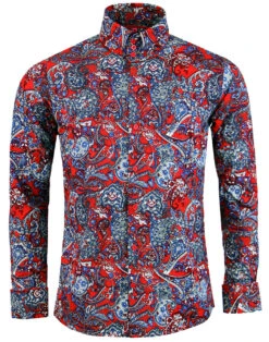 Sunset Paisley 1960s Mod Shirt RED -Fashion House Store madcap england sunset paisley shirt red 2 41267.1661270293