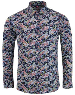 Tabla Paisley 1960s Mod Shirt NAVY -Fashion House Store madcap england tabla paisley shirt navy 3 64697.1661270566