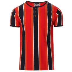 Winstono Mod Stripe Grandad Tee (P) -Fashion House Store madcap england winstono stripe henley neck tee poppy 1 17524.1661262061