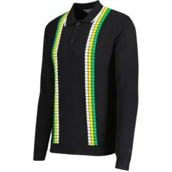 Zodiac Mod Textured Raised Stripe Knitted Polo Shirt Black -Fashion House Store madcap england zodiac waffle square stripe polo black 2 24255.1695997594