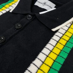 Zodiac Mod Textured Raised Stripe Knitted Polo Shirt Black -Fashion House Store madcap england zodiac waffle square stripe polo black 4 96001.1695997593