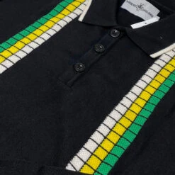 Zodiac Mod Textured Raised Stripe Knitted Polo Shirt Black -Fashion House Store madcap england zodiac waffle square stripe polo black 5 15548.1695997598