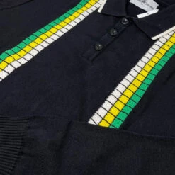 Zodiac Mod Textured Raised Stripe Knitted Polo Shirt Black -Fashion House Store madcap england zodiac waffle square stripe polo black 61 41473.1695997596
