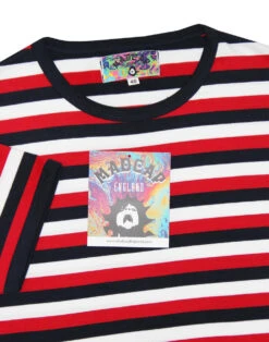 Bande Retro Mod Tri-Stripe T-Shirt -Fashion House Store madcap feeder stripe white navy red close up 85933.1661269523