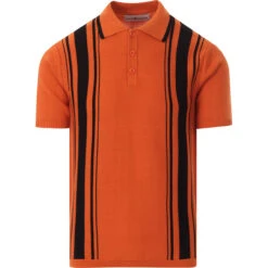 Aftermath 60s Mod Stripe Knit Polo -Fashion House Store madcapeng aftermath polo rust front1 31782.1661264310