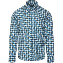 Trip Geo Chevron Retro Mod Shirt -Fashion House Store madcapeng geo print shirt blue front 36574.1661263265