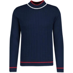 Kingly Grid Jacquard Turtleneck SW -Fashion House Store madcapeng jaquard turtleneck jumper navy front 43437.1678188353 1