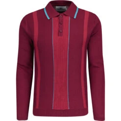 Nova Rib Knit Tonal Stripe Polo (E) -Fashion House Store madcapeng ribbed polo top port front 91645.1673453183