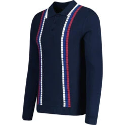 Zodiac Raised Stripe Knit Polo NAVY -Fashion House Store madcapeng stripe ls polo tshirt peacoat side 69811.1678194984 2