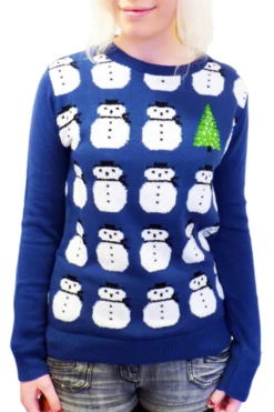 Frosty Retro 70s Indie Snowman Christmas Jumper BL -Fashion House Store retro snowman jumper blue w3 22453.1661339208