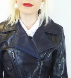 Rebecca - Retro 70s Indie Leather Biker Jacket (N) -Fashion House Store retro womens leather navy2 35377.1661338762