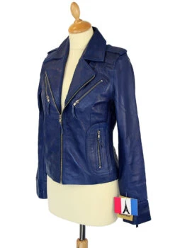 Zoe - Retro 70s Indie Leather Biker Jacket (Navy) -Fashion House Store womens retro leather navy2 40263.1661273583
